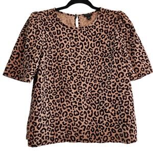 Ann Taylor Leopard Print Soft Corduroy Top with Puffed Sleeves Size Medium